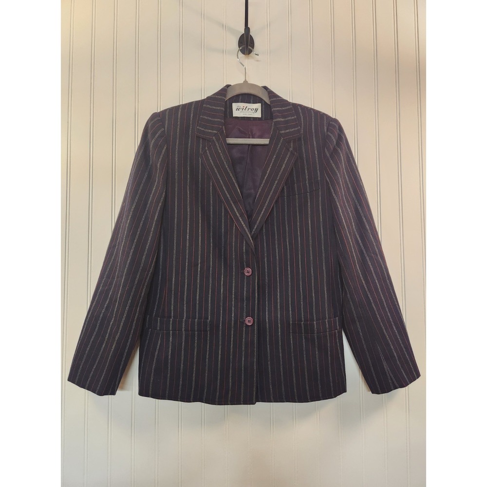 Vintage The Wilroy Traveler Women's 100% Wool Navy Red Pinstripe Blazer Size‎ 10